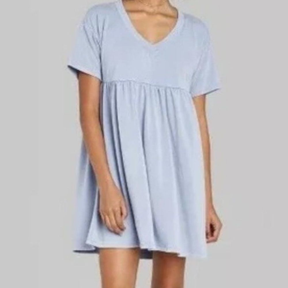NWT Wild Fable Women's Large Blue Terry Cloth V-Neck Oversized Babydoll Dress